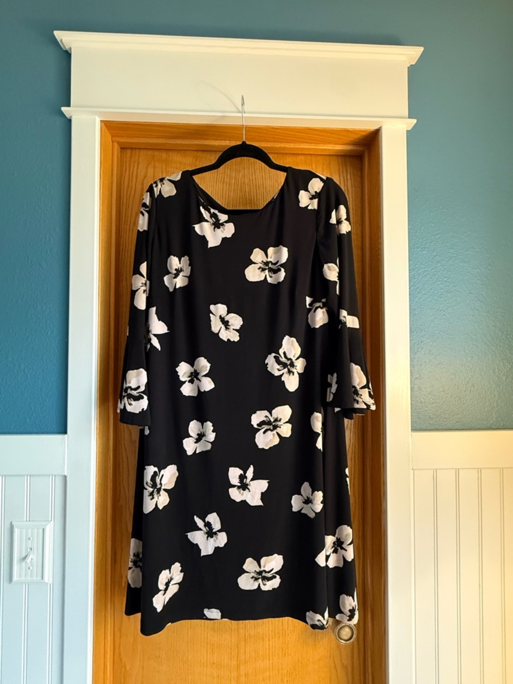 Tommy Hilfiger Black Dress with White Floral Print - Long Sleeve